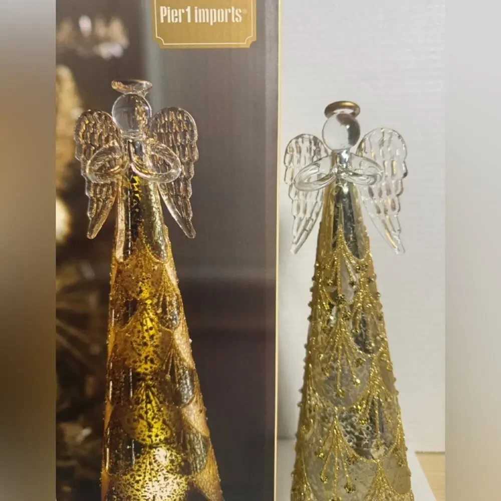 Pier 1 Gold Glass light up Angel Figurine 12” tall